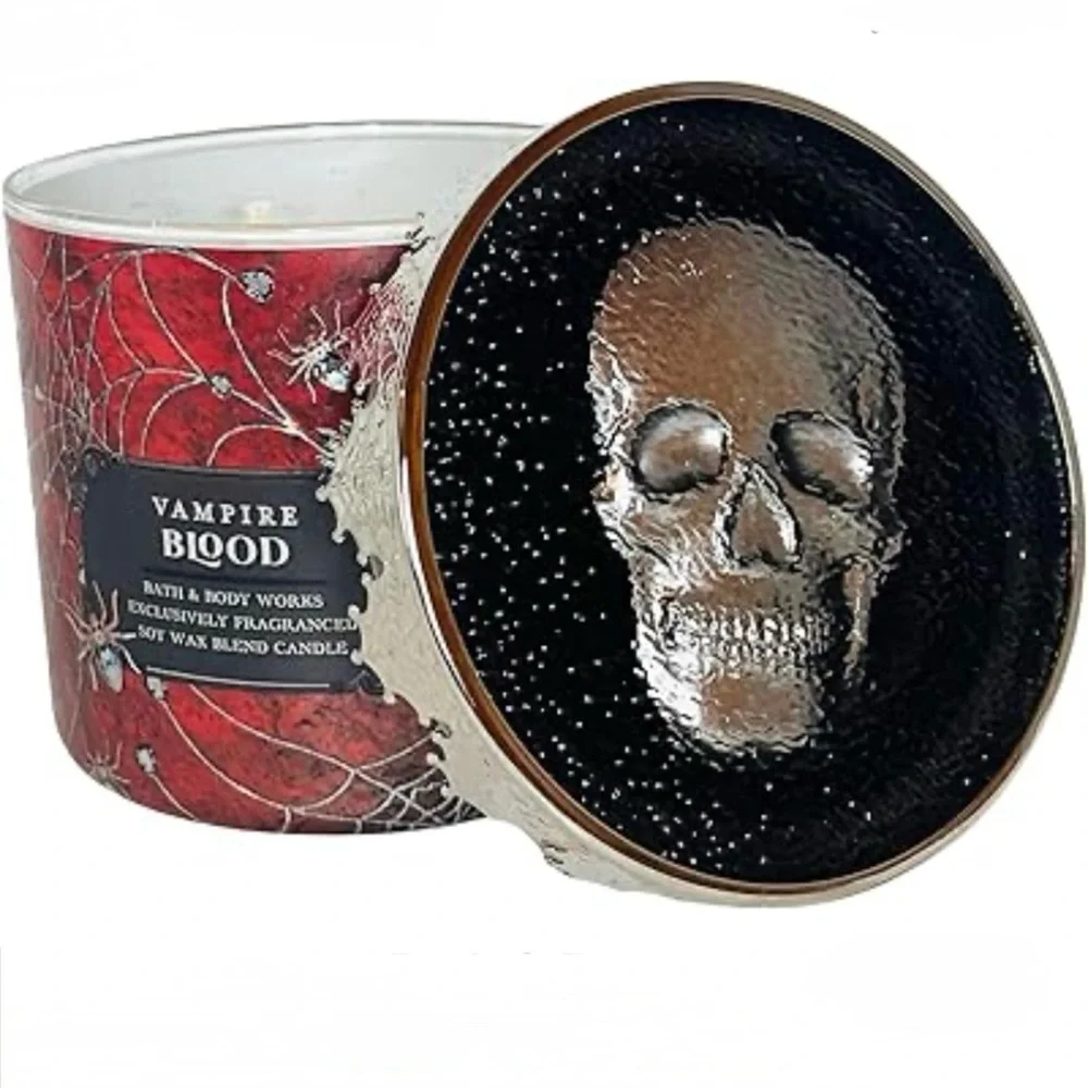 Bath & Body Works Vampire Blood 3 Wick Candle With Decorative Skull Lid